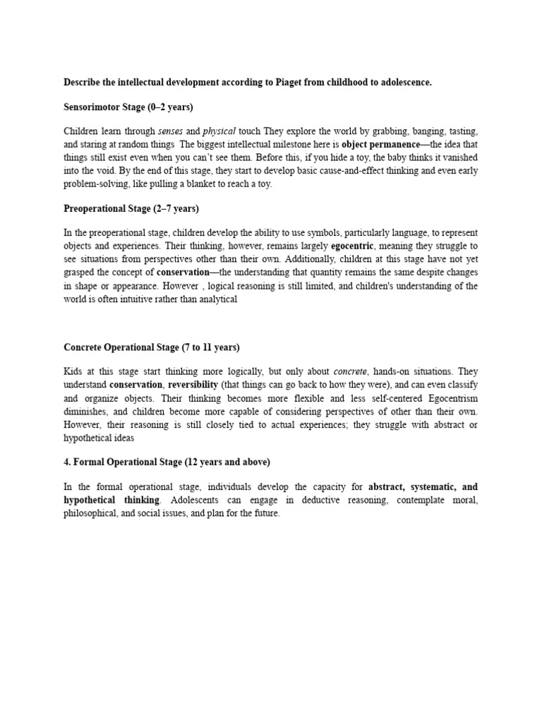 Piaget's Stages of Intellectual Development | PDF
