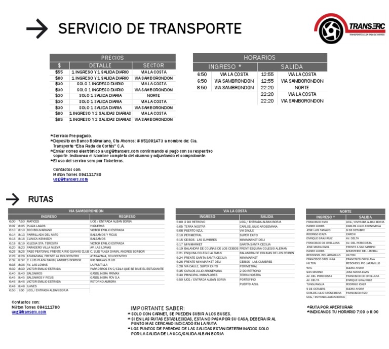 Rutas y Horarios de Transporte en Samborondón | PDF | Ecuador | Business