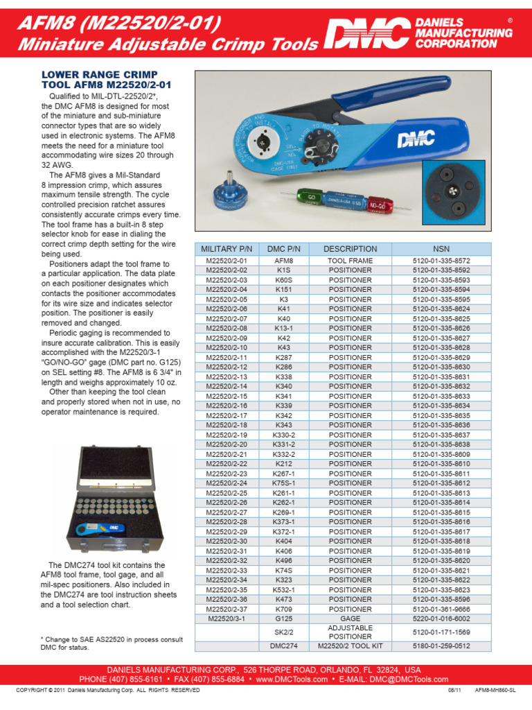 DMC AFM8 Crimp Tool Manual | PDF | Equipment | Manufactured Goods