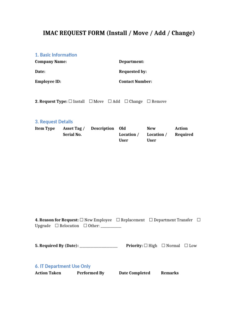 IMAC Request Form Overview | PDF
