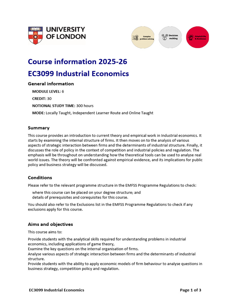 Industrial Economics Course Overview | PDF | Economics | Market (Economics)