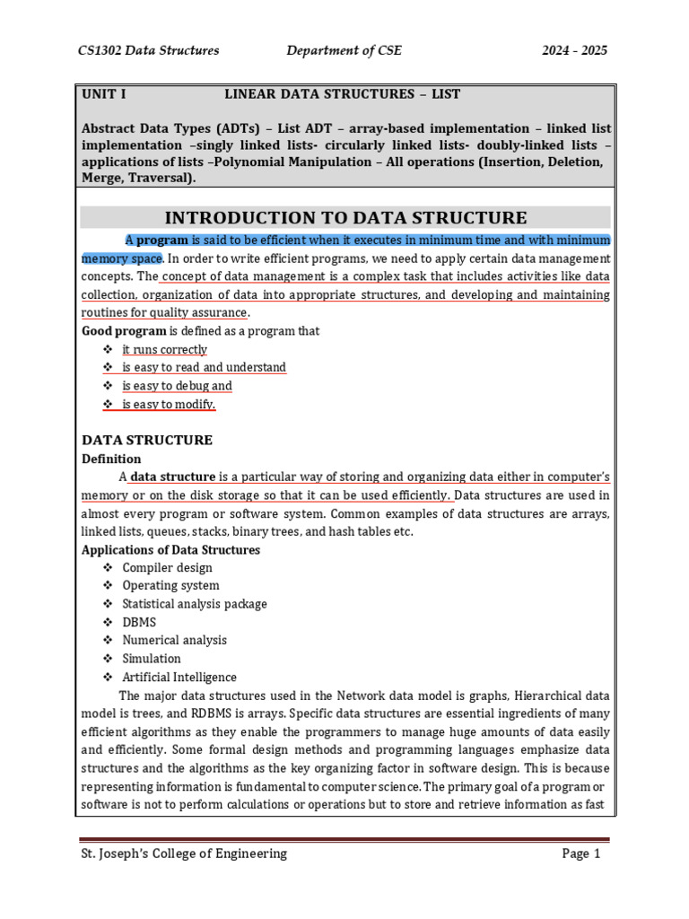 CS1302 Linear Data Structures Overview | PDF | Pointer (Computer ...