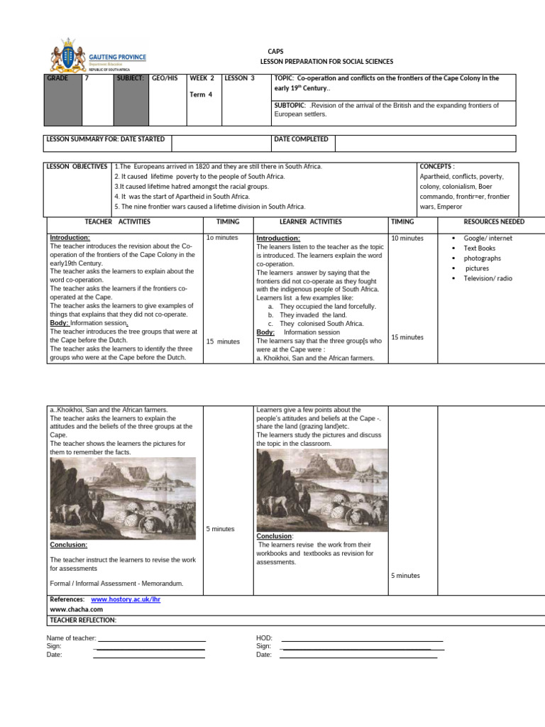 Grade 7 Term 4 History Lesson Plan | PDF | South Africa