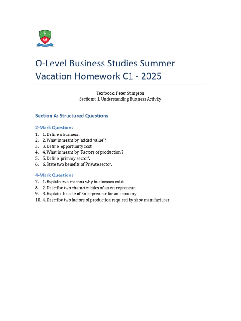 A) Business Homework | PDF