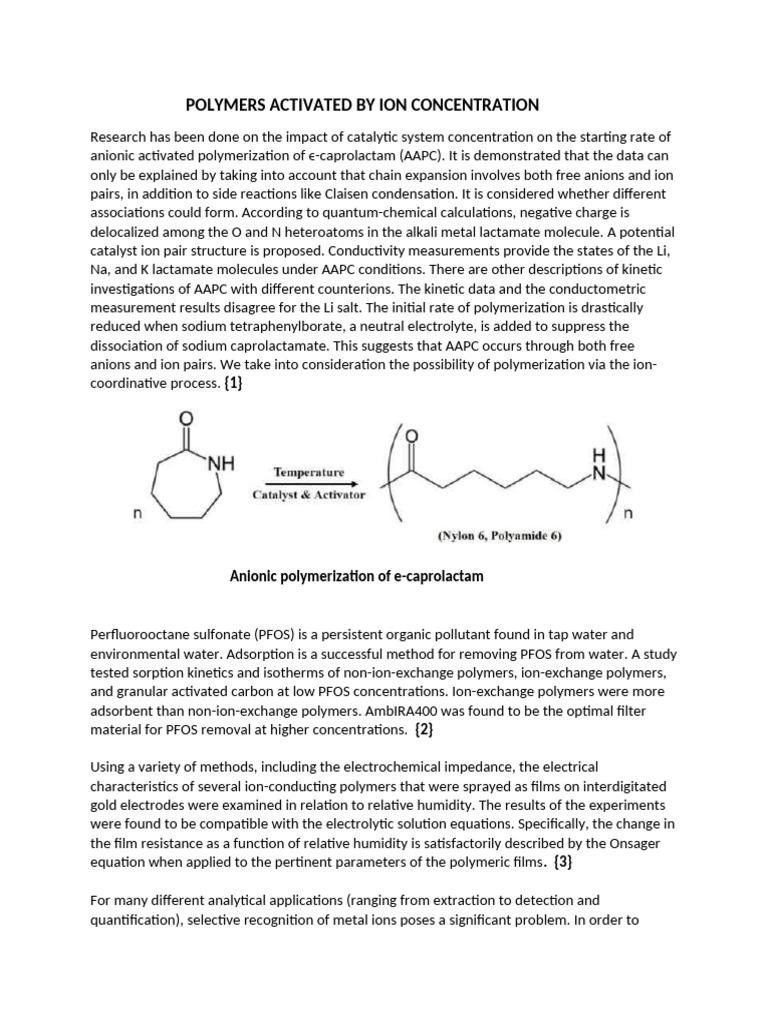 Polymers Activated by Ion Concentration | PDF | Adsorption | Ion