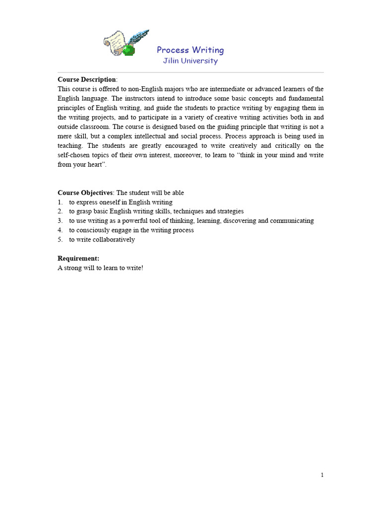 Process Writing Course at Jilin University | PDF