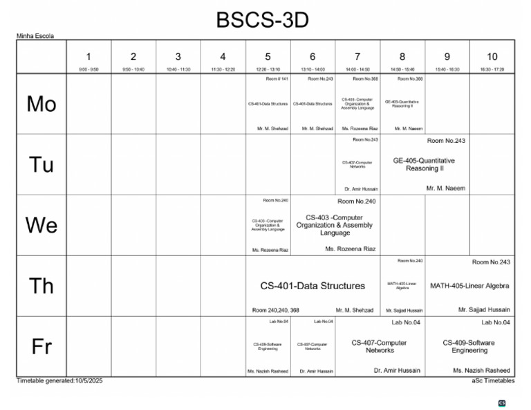 CS 3rd D Updated Timetable - 7 | PDF
