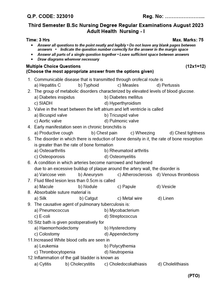 Adult Health Nursing Exam Questions 2023 | PDF | Heart Valve | Nephrology