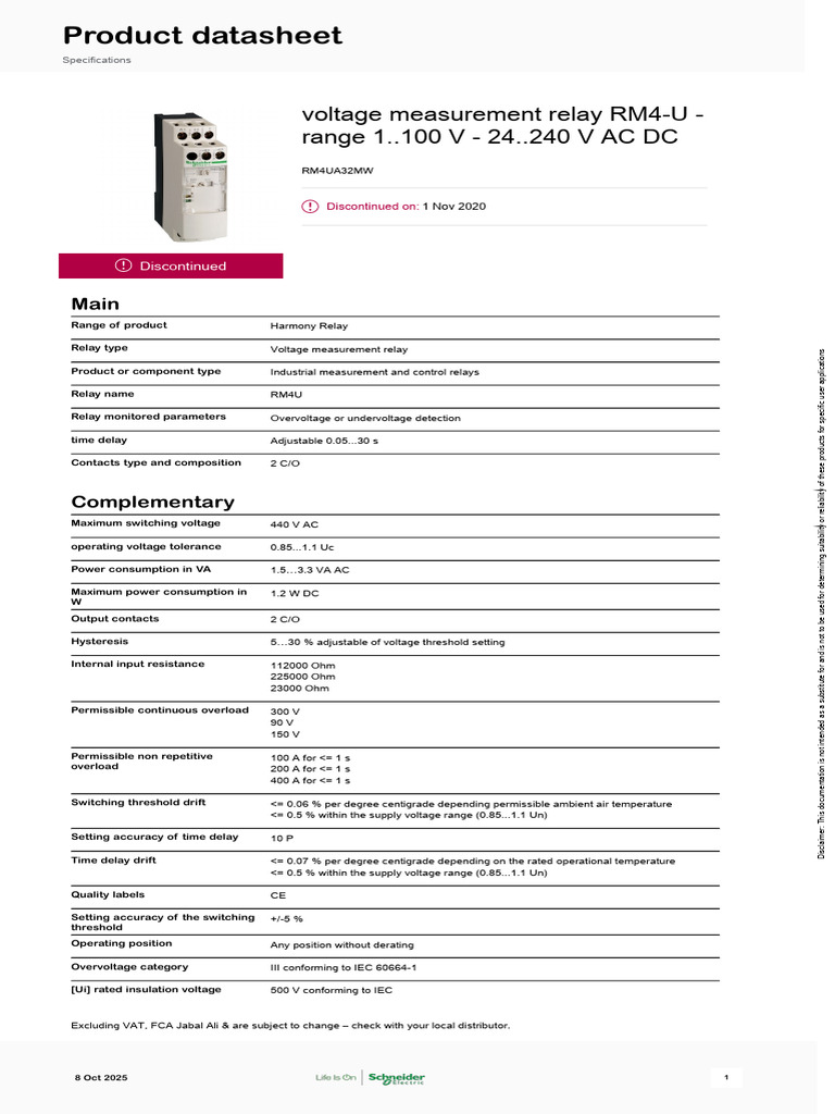 RM4-U Voltage Measurement Relay Specs | PDF | Relay | International ...