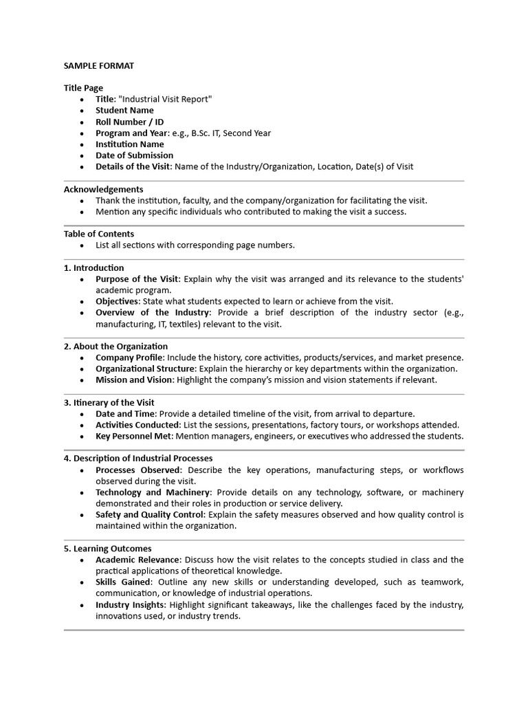 Industrial Visit Report Format | PDF