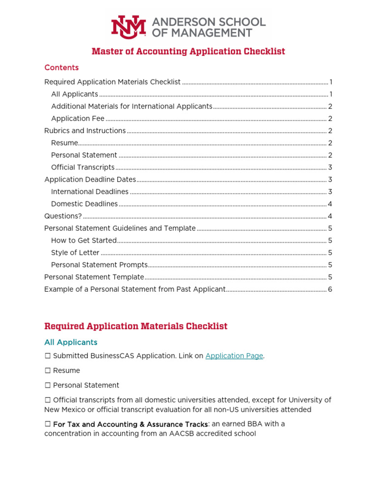 Master of Accounting Application Guide | PDF | Project Management ...