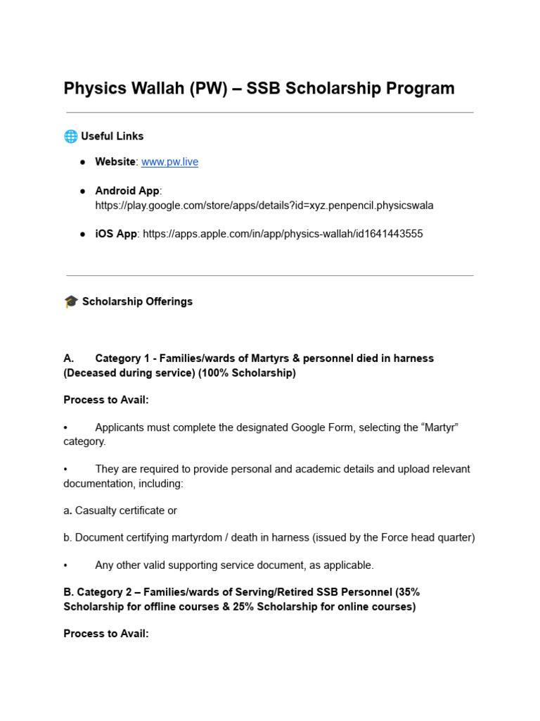 Physics Wallah SSB Scholarship Guide | PDF