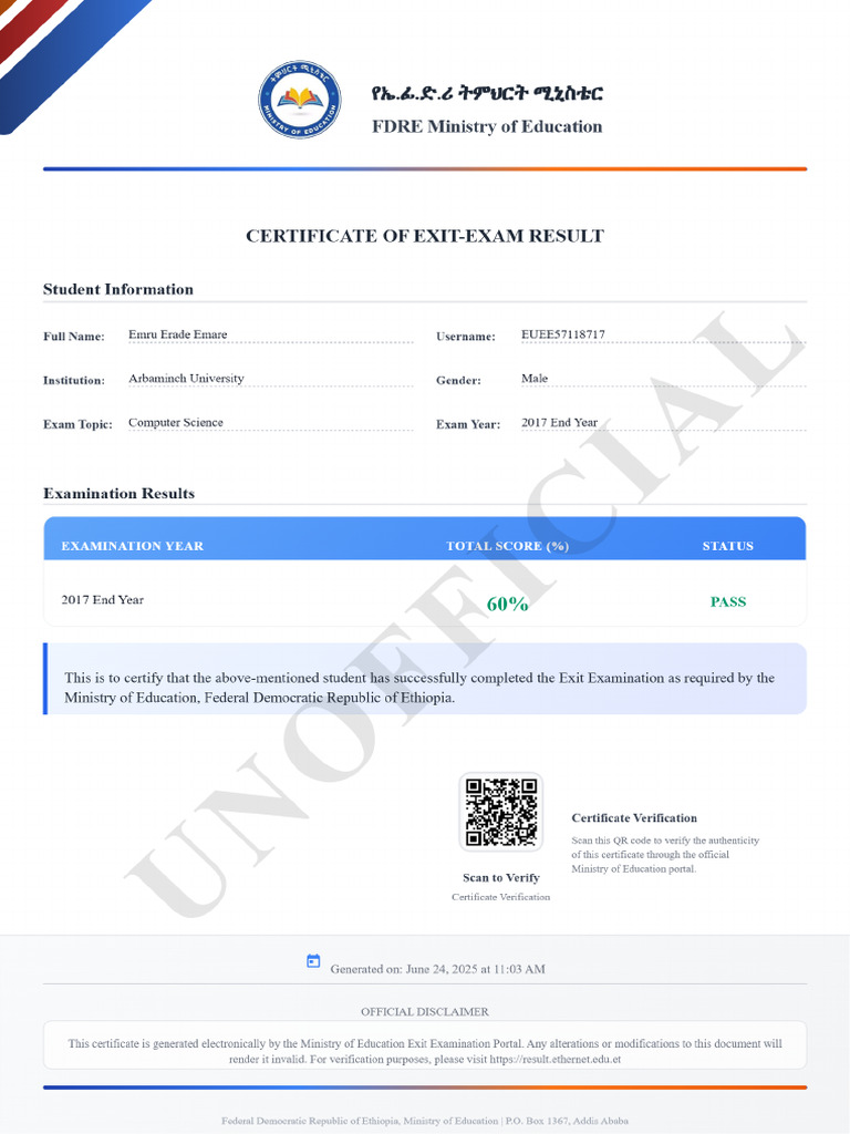 Exit Exam Result Euee57118717 2025-06-24 | PDF