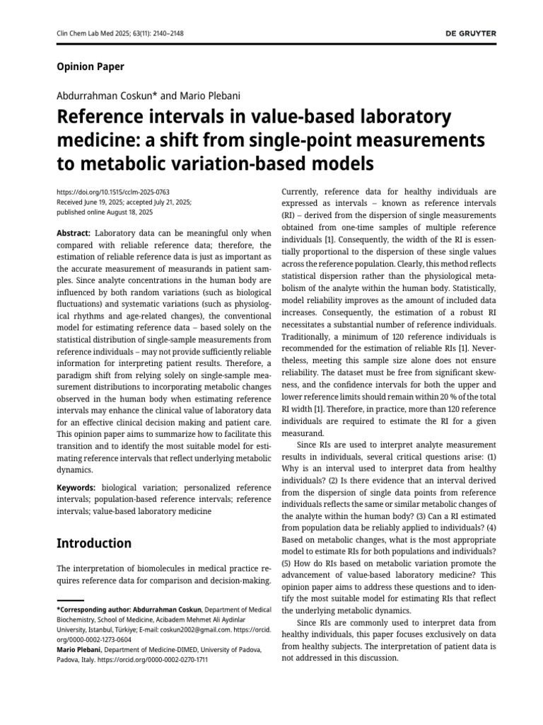 Metabolic Variation in Reference Intervals | PDF | Statistics