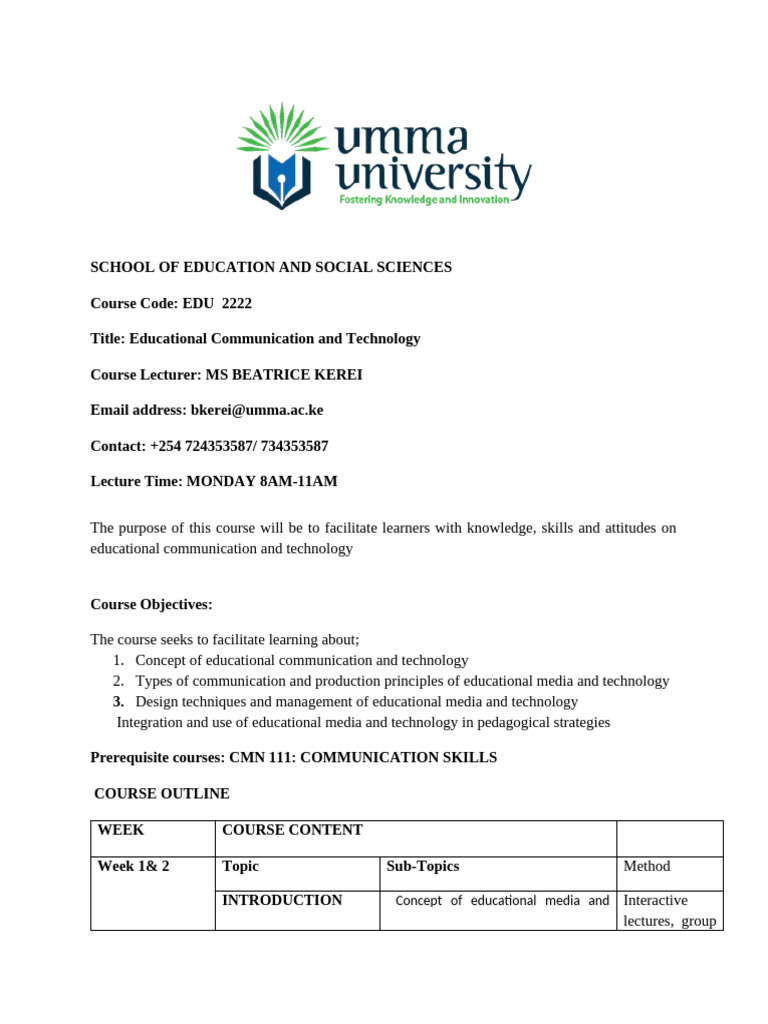 Course Outline Edu 2222 Comtech | PDF | Learning | Lecture