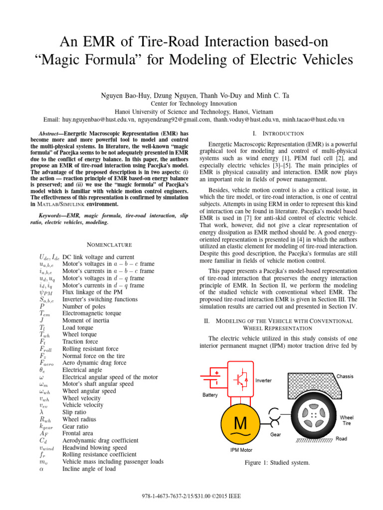 EMR Tire-Road Model for Electric Vehicles | PDF | Electric Motor | Force