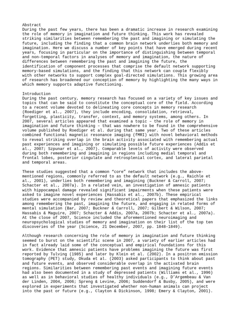 Memory's Role in Imagination and Future Thinking | PDF | Amnesia | Memory