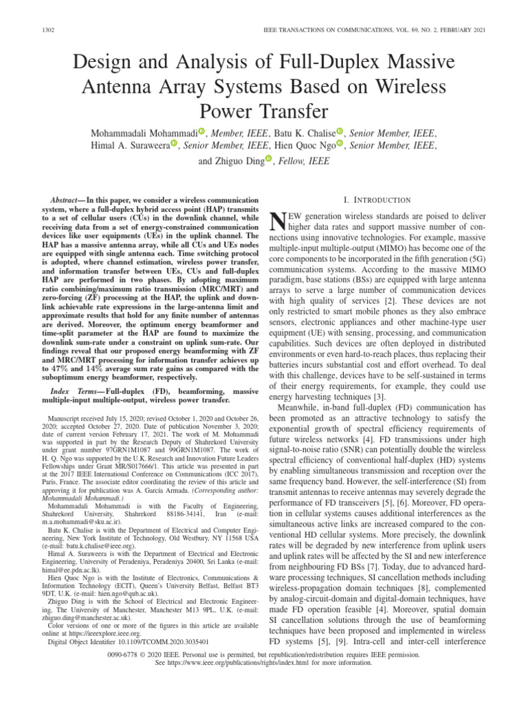Full-Duplex Massive Antenna Systems Analysis | PDF | Mimo | Cellular ...