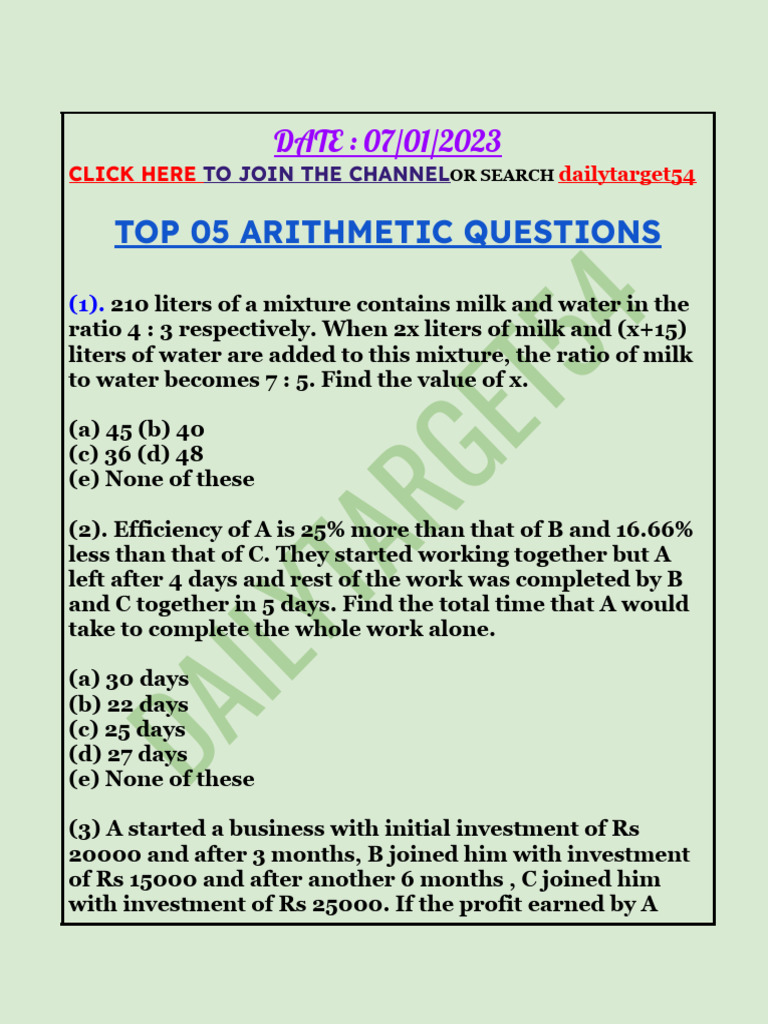ARITHMETIC + Wrong No. Series PDF - 07 (By Dailytarget54) | PDF