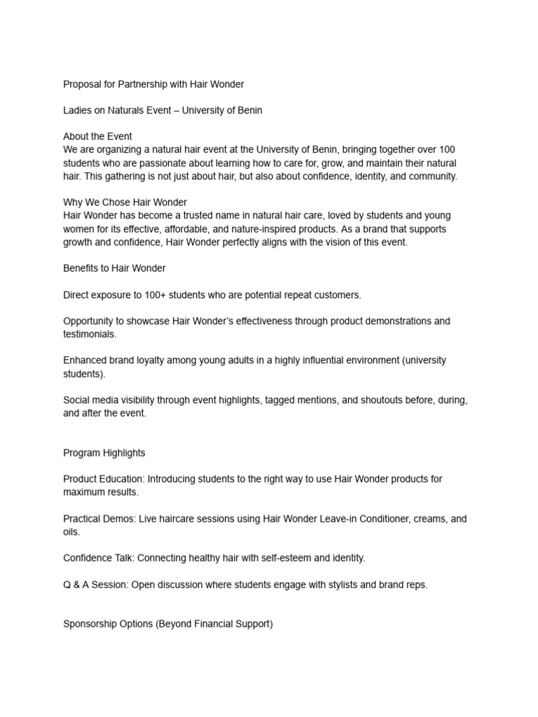 Proposal For Partnership With Hair Wonder | PDF | Brand