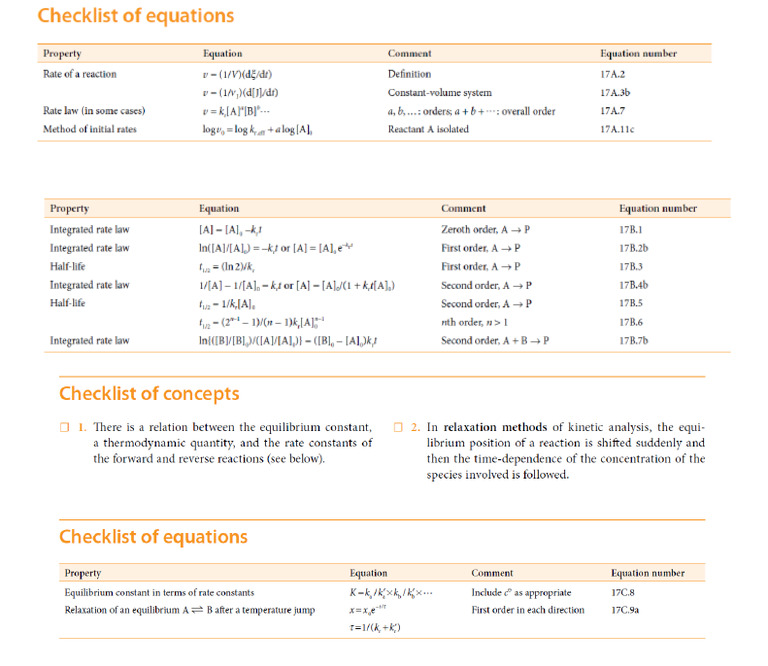 Kinetics Formulas | PDF