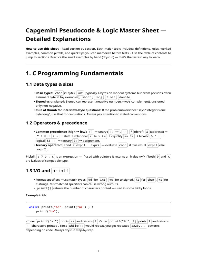 Capgemini C Programming & Logic Guide | PDF | Pointer (Computer ...