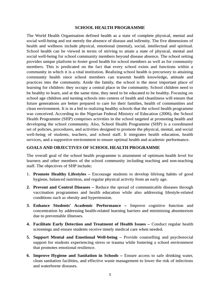 School Health Programme Updated | PDF | Mental Health | Schools
