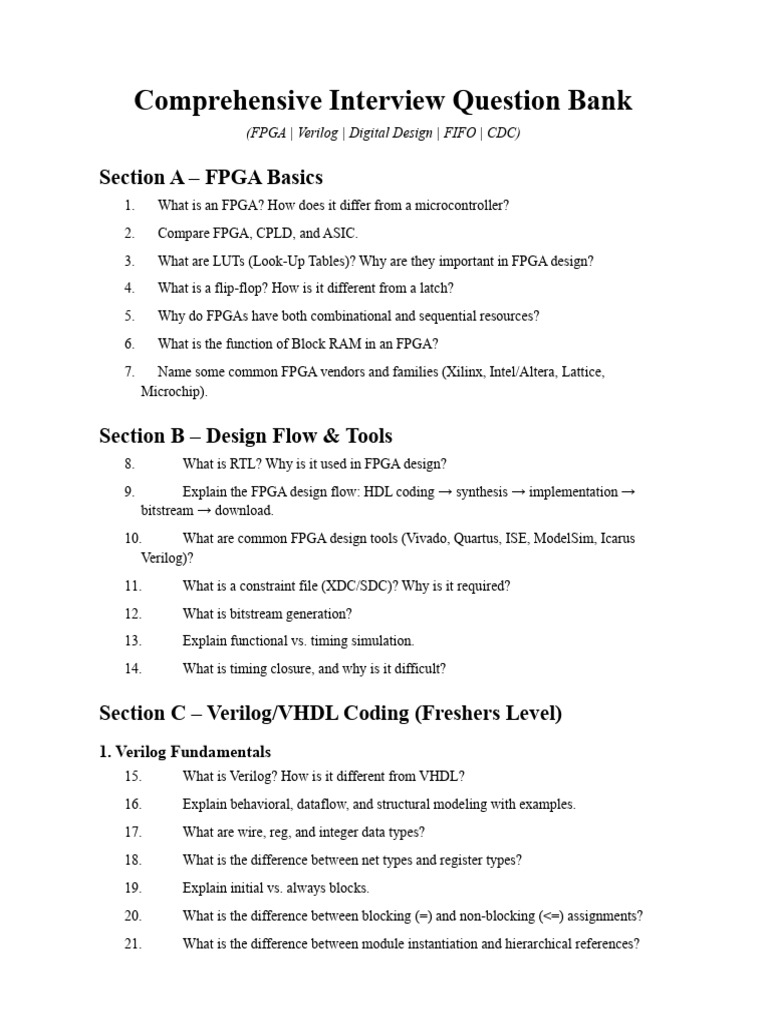 FPGA Interview Questions and Answers | PDF | Field Programmable Gate ...