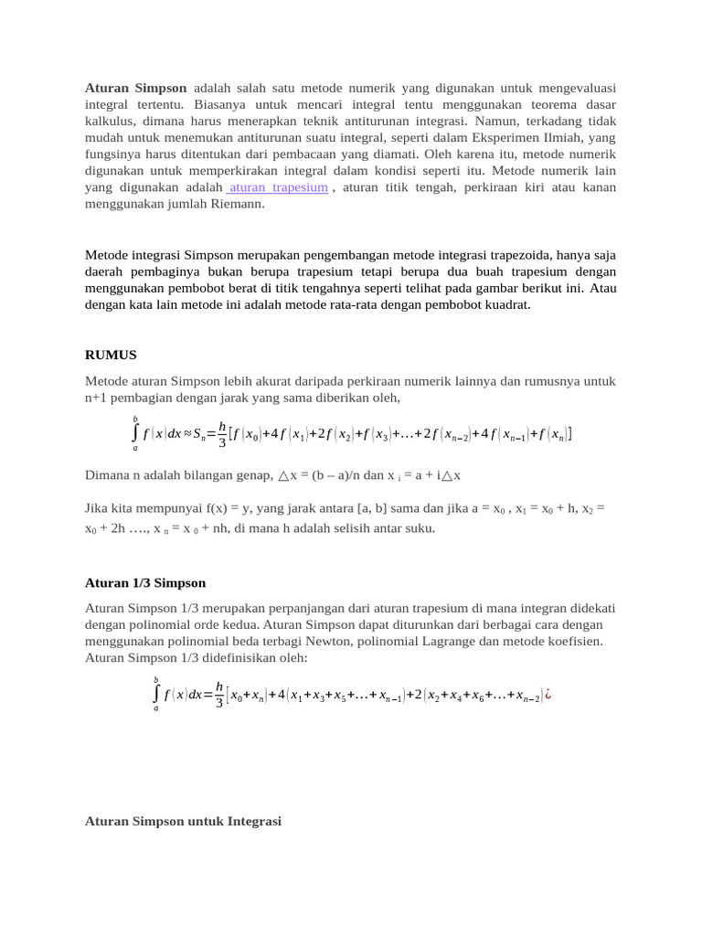 Metode Numerik Aturan Simpson untuk Integral | PDF
