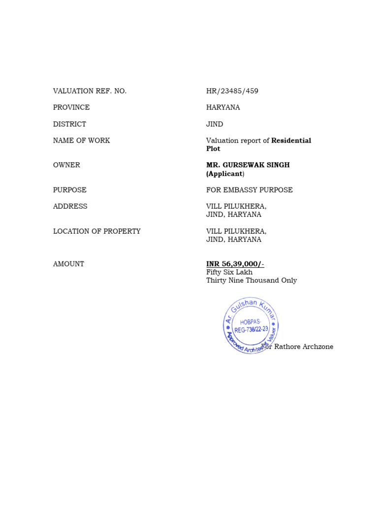 Haryana Residential Plot Valuation Report | PDF