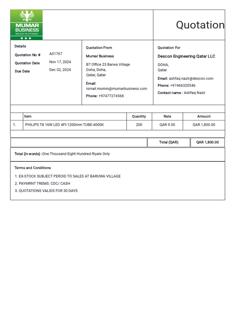 A01767 - Descon Engineering Qatar LLC AABDULLAH | PDF