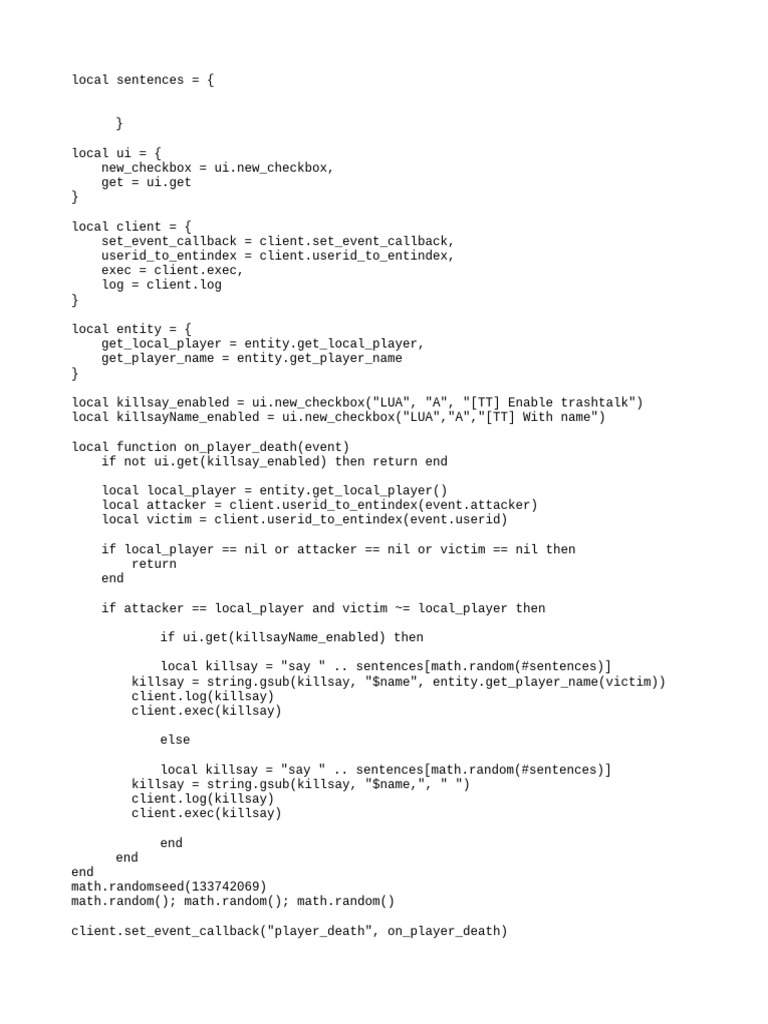 Trashtalk Script for Player Deaths | PDF