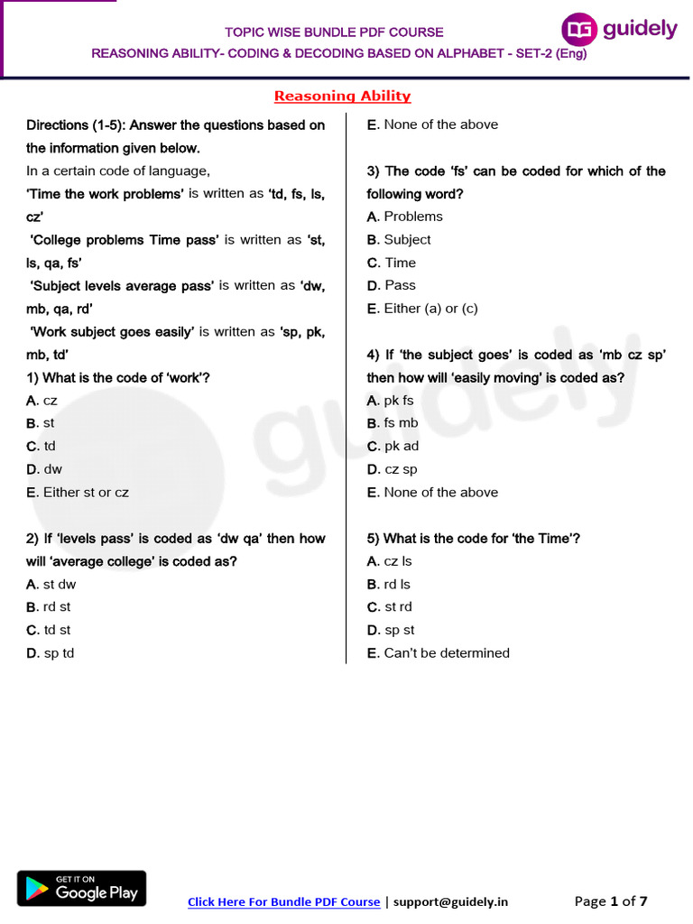 Reasoning Ability Coding Decoding PDF | PDF | Linguistics | Human ...