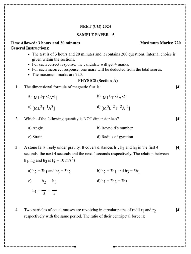 NEET UG 2024 Sample Paper 5 | PDF