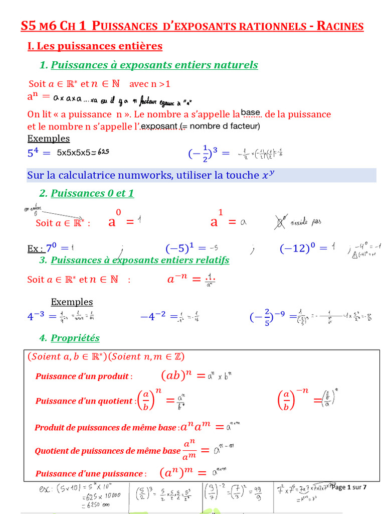 Puissances et Racines : Concepts Clés | PDF | Algèbre générale ...