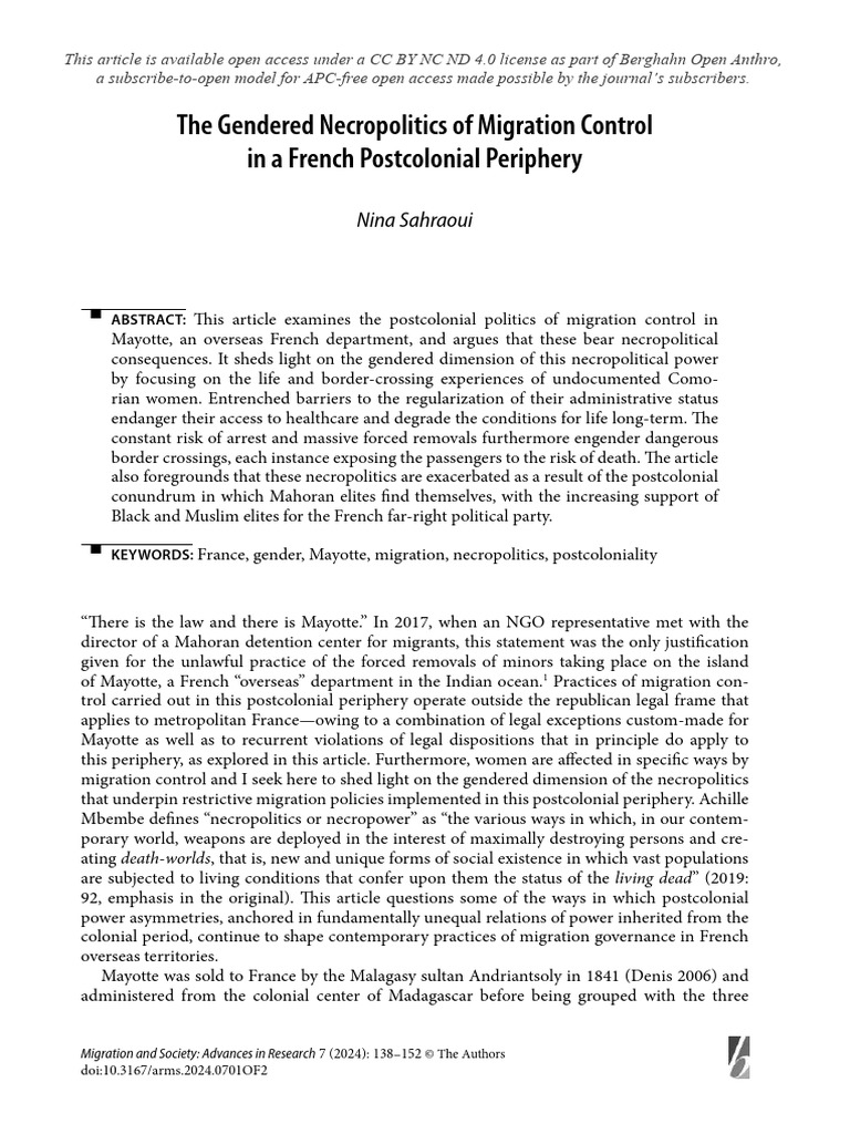 Gendered Necropolitics of Migration in Mayotte | PDF