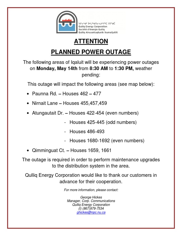 Iqaluit Planned Power Outage Notice | PDF