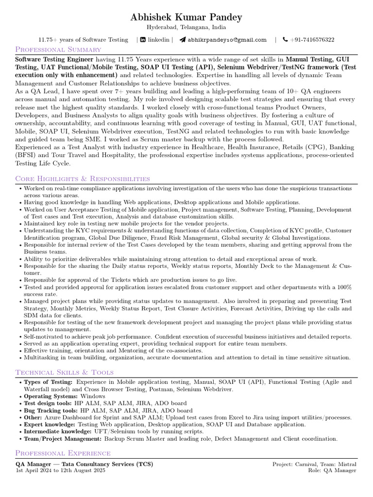 Experienced QA Manager in Software Testing | PDF | Software Testing ...