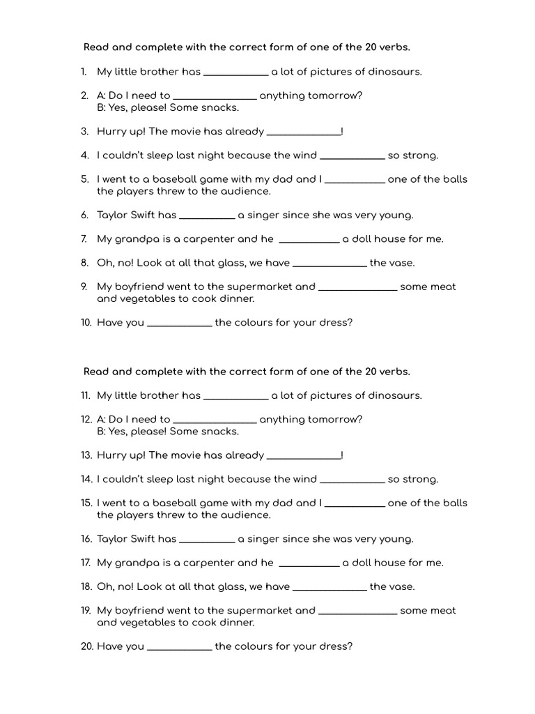 Verb Completion Exercise for Students | PDF