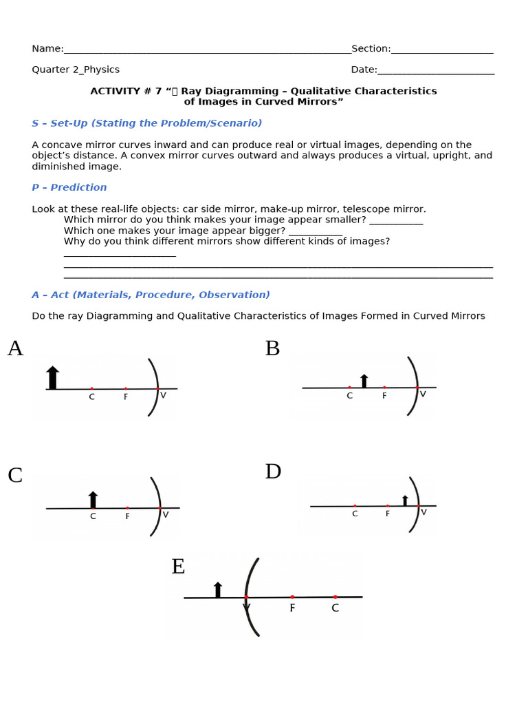 Ray Diagramming in Curved Mirrors | PDF | Mirror | Optics