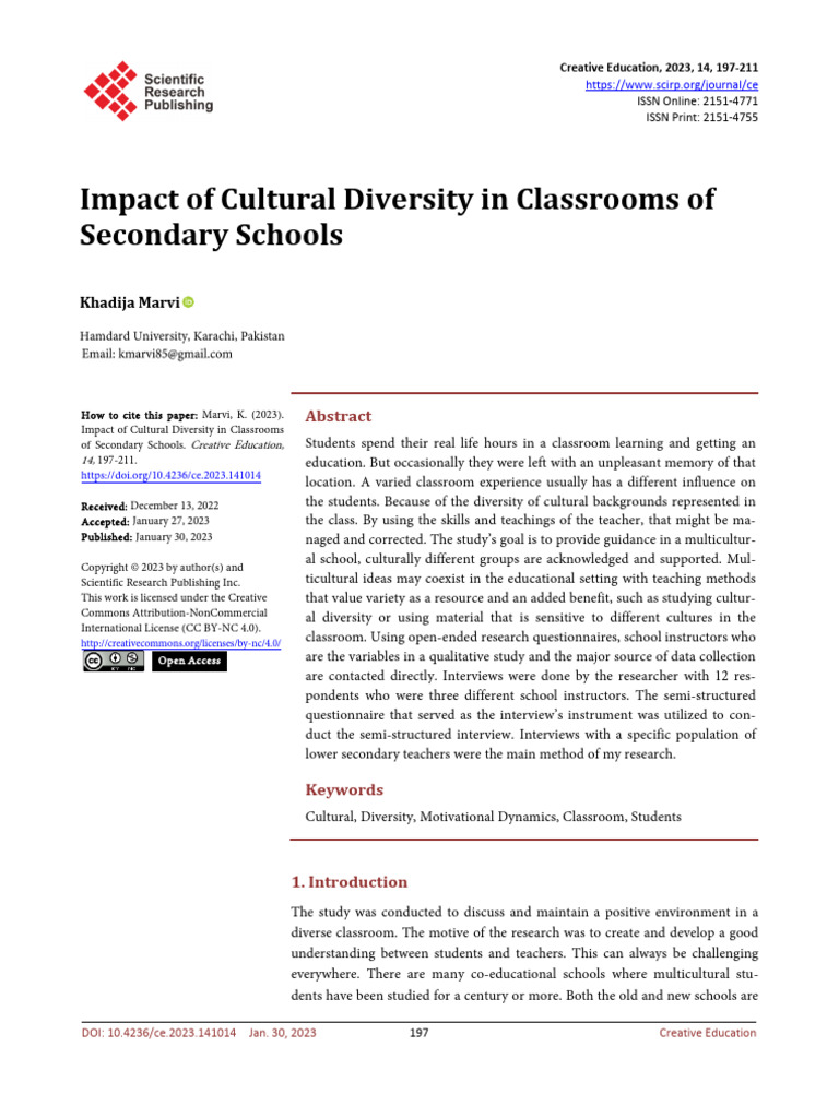 Cultural Diversity in Secondary Classrooms | PDF | Teachers | Learning