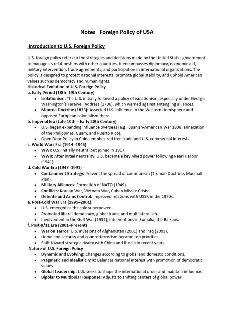 U.S. Foreign Policy Overview and Evolution | PDF | Foreign Policy Of ...