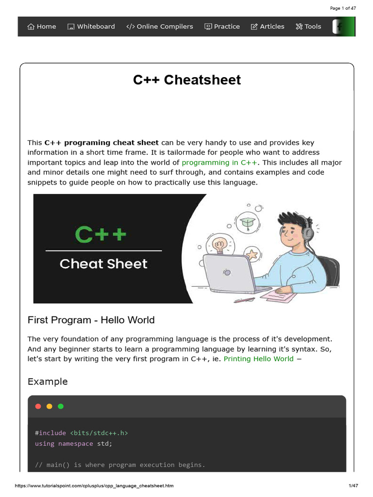 C++ Programming Cheatsheet Guide | PDF | Data Type | Boolean Data Type