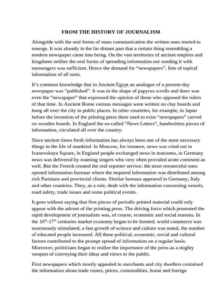 Evolution of Journalism Through History | PDF | Newspapers | Journalism