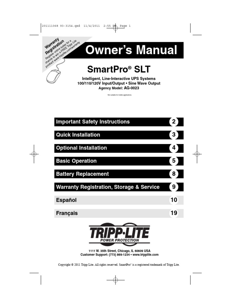 Tripp Lite SmartPro UPS Owner's Manual | PDF | Switch | Electronics