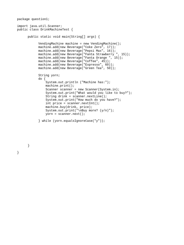 Java Vending Machine Simulation Code | PDF