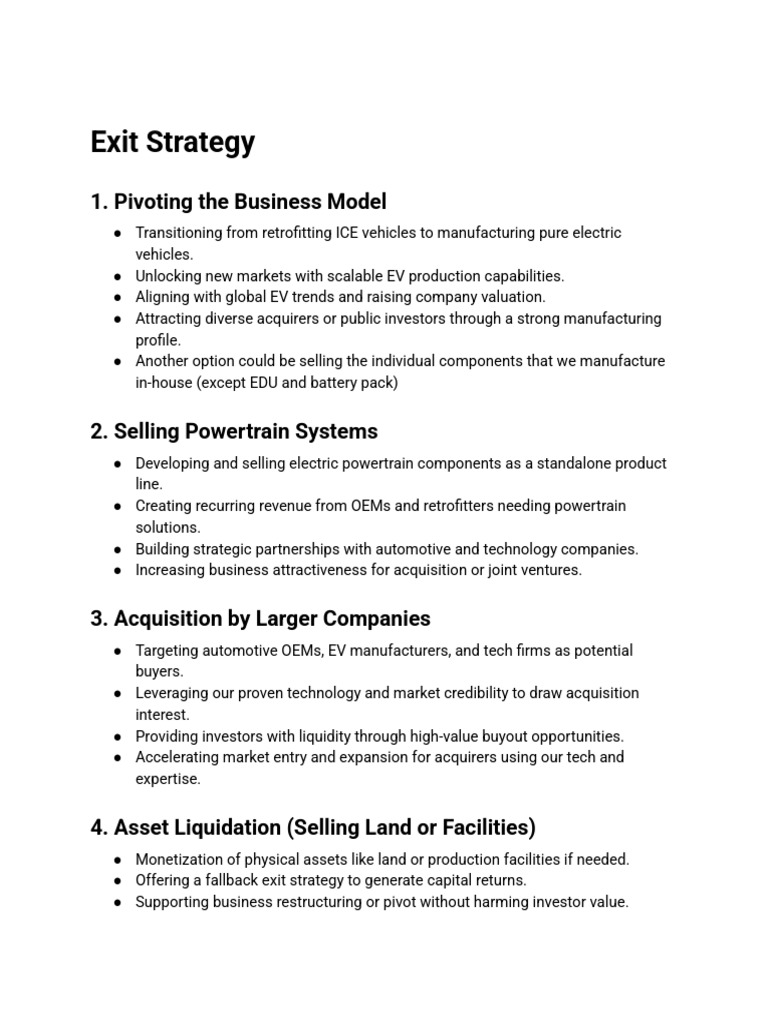 Effective Exit Strategies for EV Companies | PDF