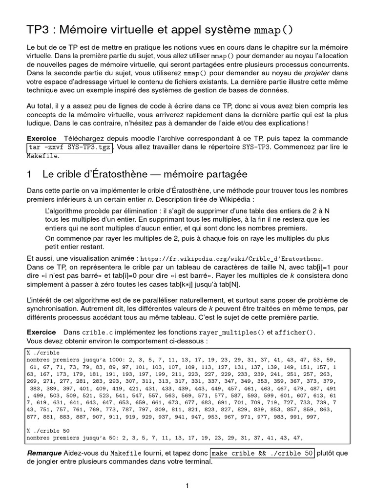 TP3 : Mémoire virtuelle avec mmap() | PDF | Fichier informatique ...