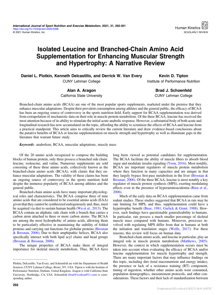 Isolated Leucine and Branched-Chain Amino Acid Supplementation For ...