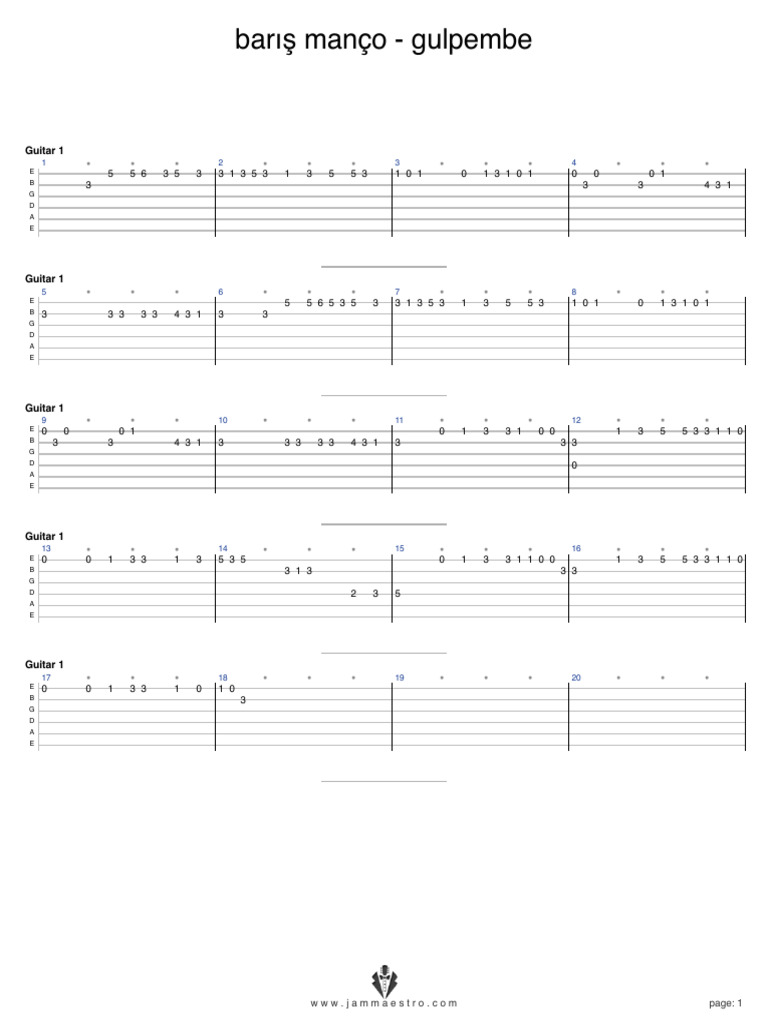 Barış Manço Gülpembe Guitar Tabs | PDF